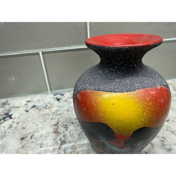 Souvenir VTG Handcrafted Etna Volcano Ceramic Vase Texture Italy Rustic cottage - Picture 6 of 15